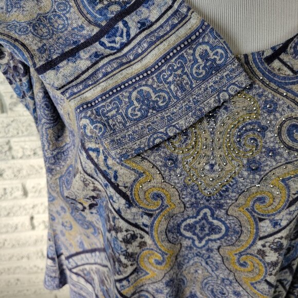 Live Let Live Women Top Extra Large XL 3/4 Sleeve Studded Blue GEO255XE - Picture 3 of 7